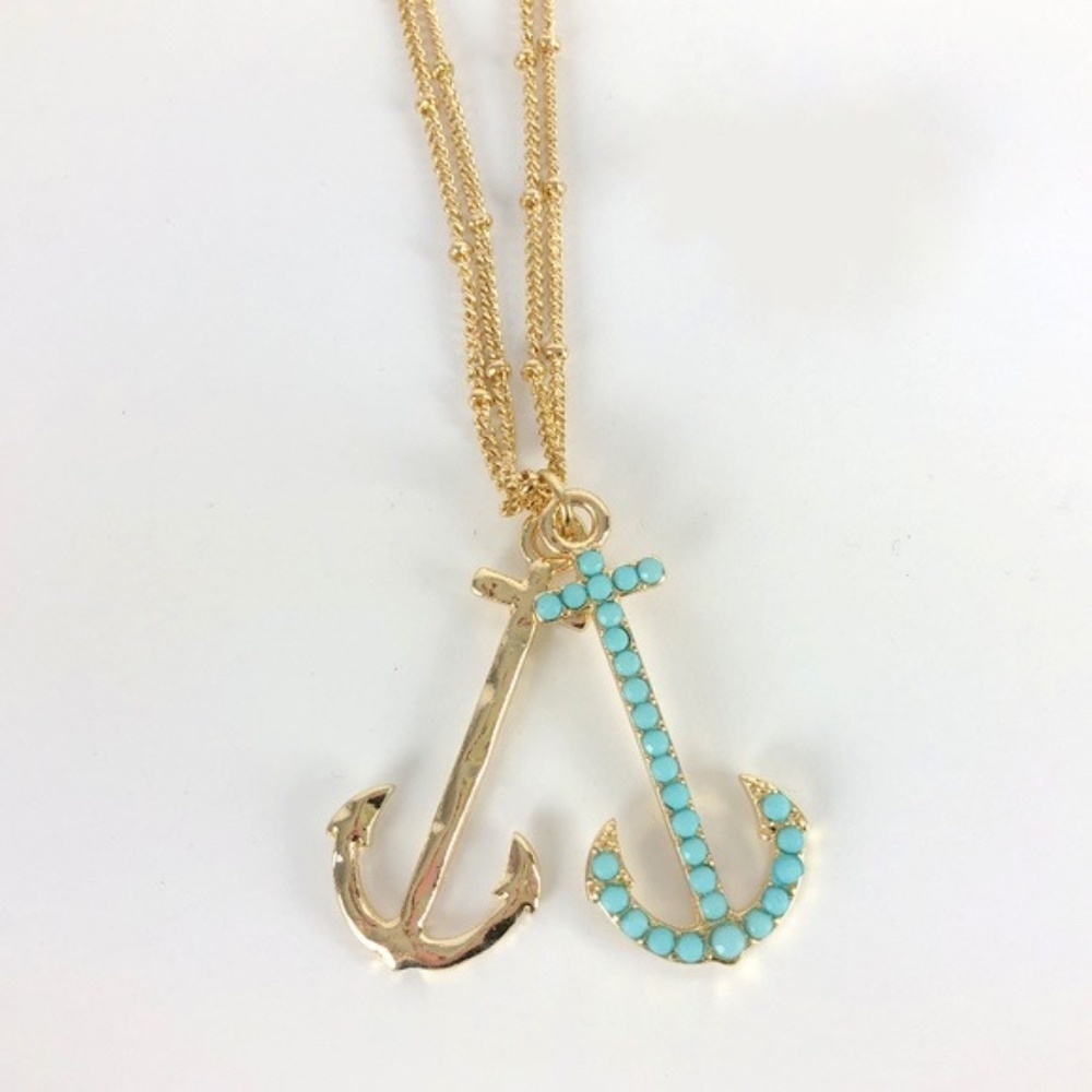 Long Nautical Anchor Charm Necklace & Earring Set